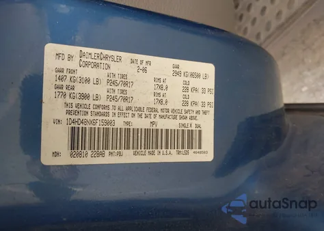 2006 Dodge Durango Slt from USA, damaged, VIN 1D4HD48NX6F159003